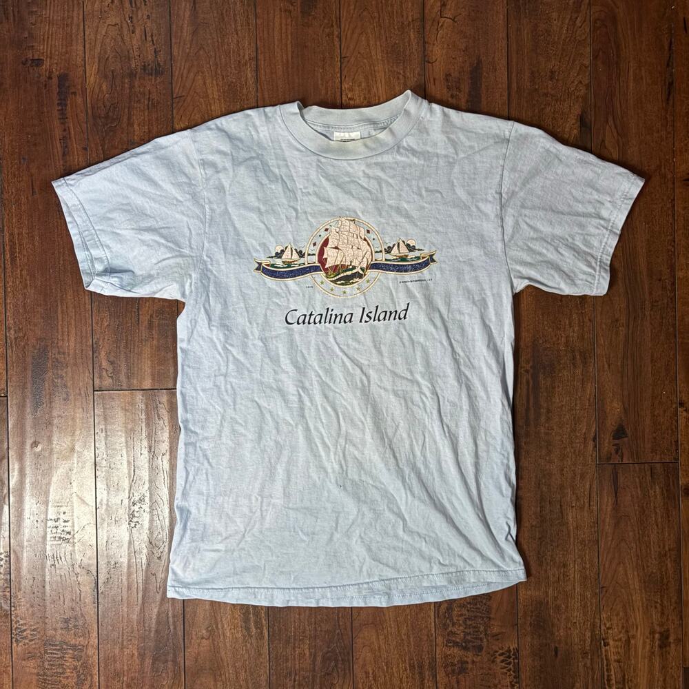 Vintage Catalina Island Tultex Graphic T Shirt Mens L Blue Casual Streetwear